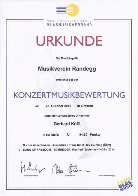 Urkunde Konzertwertung 2015